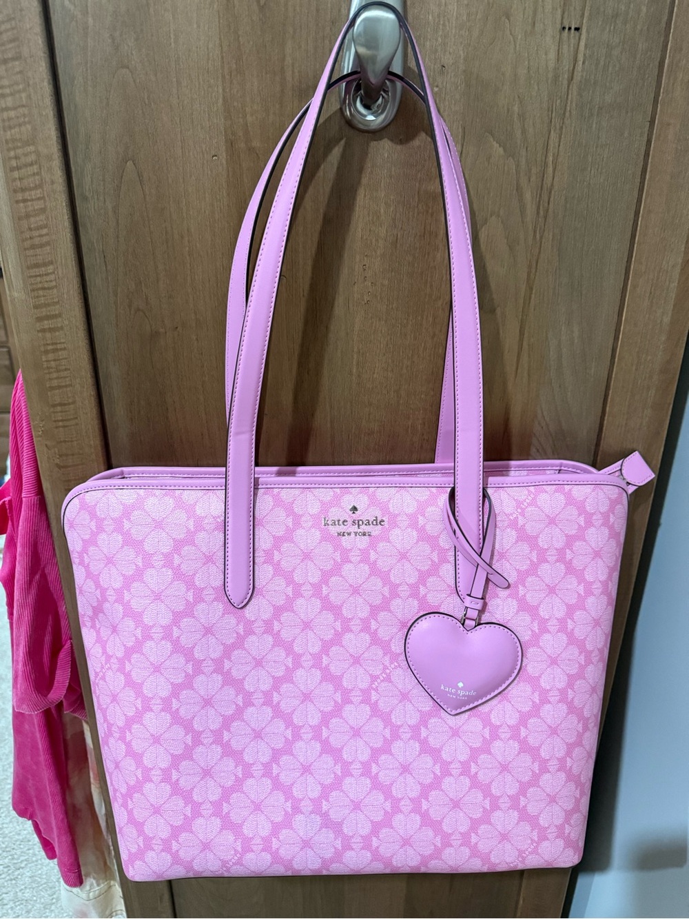 Kate Spade New York Spade Flower Large Tote With Heart Dangle pink